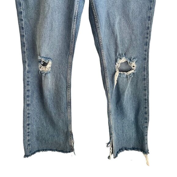 Zara High Rise Straight Leg Split Seam Distressed Light Wash Jeans Size 12 - Picture 4 of 7